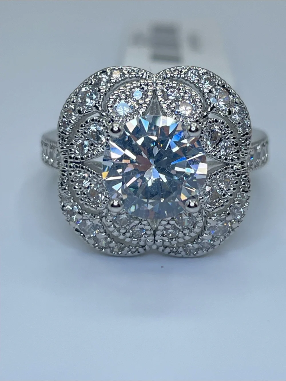 Swarovski Crystal Elements White Crystal Halo Art Deco Statement Ring Sz 6.5